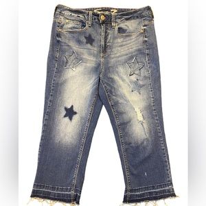 Seven7 Jeans Mid Rise Skinny Crop with Star Patchwork -Size 14W